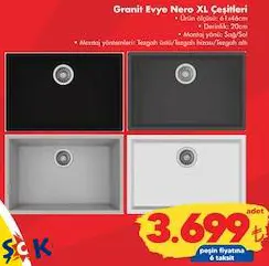 Evier Granit Evya Nero XL Çeşitleri