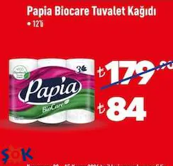 Papia Biocare Tuvalet Kağıdı 12'Li