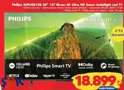 Philips 50PUS8108 50 İnç 127 Ekran 4K Ultra HD Smart Ambilight Led Tv Akıllı Televizyon