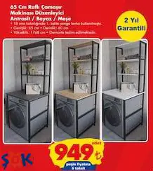 Raflı Çamaşır Makinesi Düzenleyici 65 Cm Antrasit/Beyaz/Meşe