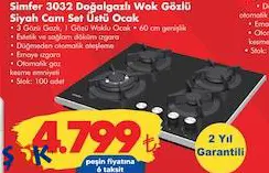 Simfer 3032 Doğalgazlı Wok Gözlü Siyah Cam Set Üstü Ocak