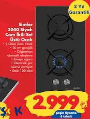 Simfer 3040 Siyah Cam İkili Set Üstü Ocak