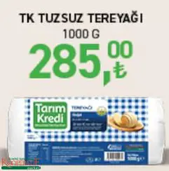 Tarım Kredi Birlik Tuzsuz Tereyağı 1000 G