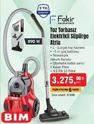 Fakir Toz Torbasız Elektrikli Süpürge Atria