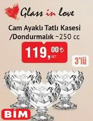 Glass in Love Cam Ayaklı Tatlı Kasesi/Dondurmalık 250 cc 3'lü