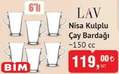 Lav Nisa Kulplu 6'lı Çay Bardağı 150 cc