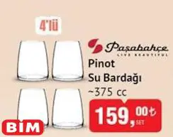 Paşabahçe Pinot 4'lü Su Bardağı 375 cc