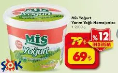 Mis Yoğurt Yarım Yağlı Homojenize 2500 G