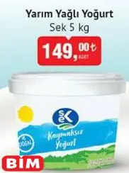 Sek Yarım Yağlı Yoğurt 5 Kg