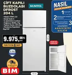 Kumtel Çift Kapılı Buzdolabı Dfrost 204 L