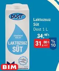 Dost Laktozsuz Süt 1 L