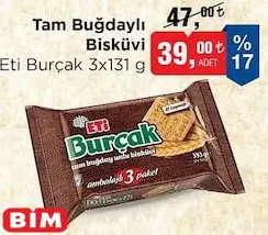 Eti Burçak Tam Buğdaylı Bisküvi 3X131 G