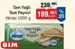 Aknaz Tam Yağlı Tost Peyniri 1000 G