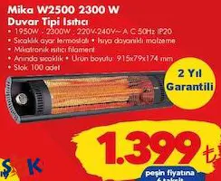 Raks Mika W2500 2300 W Duvar Tipi Isıtıcı