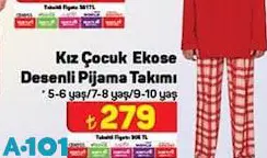 Kız Çocuk Ekose Desenli Pijama Takımı