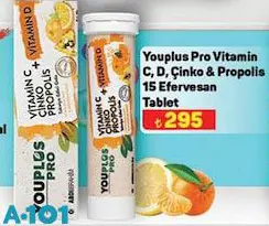 Youplus Pro Vitamin C/D/Çinko & Propolis 15 Efevesan Tablet