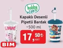 Hobby Life Kapaklı Desenli Pipetli Bardak 500 Ml