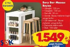 Bery Bar Masası Beyaz