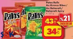 Patos Rolls Acı Kırmızı Biber/Acı Baharatlı/Baharatlı Spicy Cips 167 g