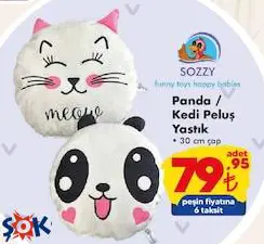 Sozzy Panda/Kedi Peluş Yastık 30 mm Çap