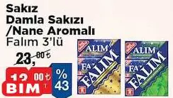 Falım Sakız Damla Sakızı/Nane Aromalı 3'lü