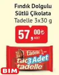 Tadelle Fındık Dolgulu Sütlü Çikolata 3x30 g