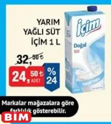 İçim Yarım Yağlı Süt 1 l