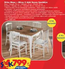 Home Center Avm Sirus Masa+Miray 4 Adet Beyaz Sandalye