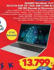 Quadro Novabook XU16125-850F 15.6 inç Ci5 1245u 8 GB 512 GB M.2 SSD FRD Laptop/Dizüstü Bilgisayar