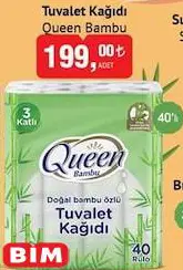 Queen Bambu 3 Katlı Tuvalet Kağıdı 40'Lı