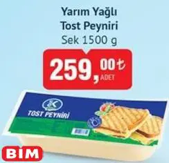 Sek Yarım Yağlı Tost Peyniri 1500 G