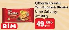 Ülker Saklıköy Çikolata Kremalı Tam Buğdaylı Bisküvi 4X100 G