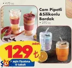 Cam Pipetli Silikonlu Bardak 475 cc/270cc