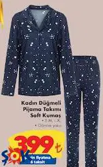 Kadın Düğmeli Pijama Takımı Soft Kumaş