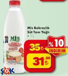 Mis Bakraçlık Süt Tam Yağlı 1 l