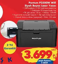 Pantum P2500W Wifi Siyah Beyaz Lazer Yazıcı