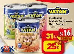 Vatan Haşlanmış Nohut/Barbunya/Kuru Fasülye 800 g