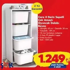 Cara 4 Derin Sepetli Çok Amaçlı Oyuncak Dolabı Beyaz