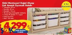 Sidel Montessori Doğal Ahşap Çok Amaçlı Oyuncak Dolabı