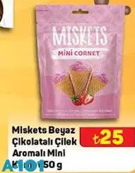 Miskets Beyaz Çikolatalı Çilek Aromalı Mini Kornet 50 G