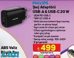 Philips Şarj Adaptörü USB-A & USB-C 20 W