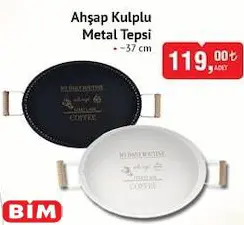 Ahşap Kulplu Metal Tepsi 37 Cm