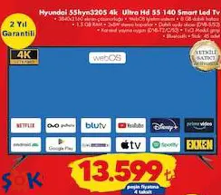 Hyundai 55HYN3205 4 K Ultra HD 55 140 Smart Led Tv Akıllı Televizyon