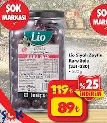 Lio Siyah Zeytin Kuru Sele (351-380) 500 G