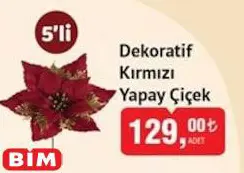 Dekoratif Kırmızı Yapay Çiçek 5'li