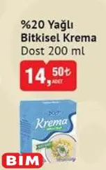 Dost %20 Yağlı Bitkisel Krema 200 ml