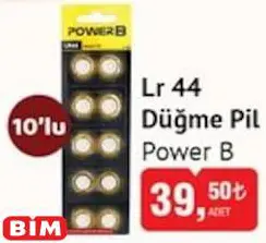 Power B Lr 44 Düğme Pil 10'lu