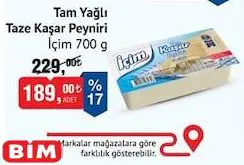 İçim Tam Yağlı Taze Kaşar Peyniri 700 G