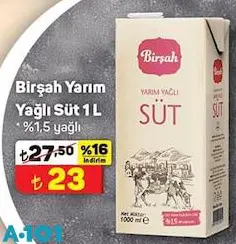 Birşah Yarım Yağlı Süt 1 l