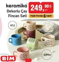 Keramika Dekorlu Çay Fincan Seti 6'lı